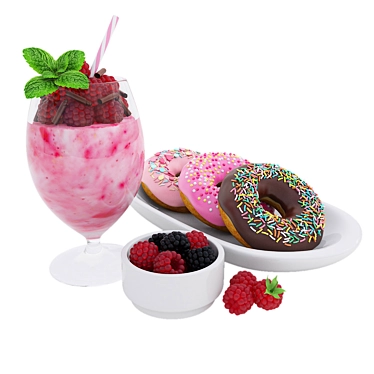 Delicious Raspberry Shake & Donuts 3D model image 1 