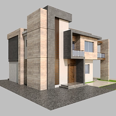 Contemporary Villa with Stone & Concrete 3D model image 1 