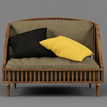 Modern Wood and Fabric Love Seat 3D model image 1 