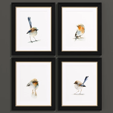 Modern Bird Paintings Set 3D model image 1 