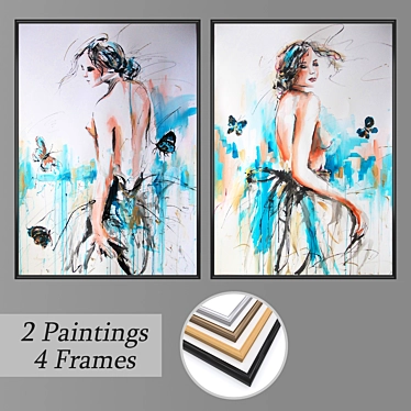 Modern Wall Art Set with Frames 3D model image 1 