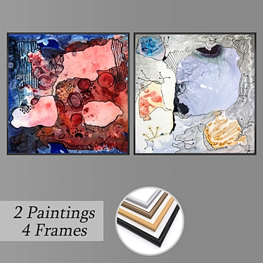 Modern Wall Art Set with 2 Paintings & 4 Frame Options 3D model image 1 