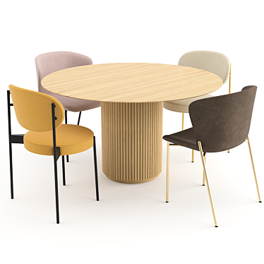 Danish Dinning Set: 4 Chairs + 1 Table 3D model image 1 