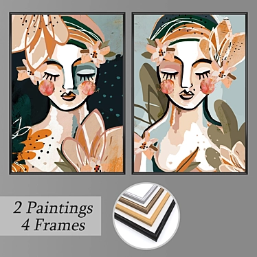 Artful Set of Framed Wall Paintings 3D model image 1 