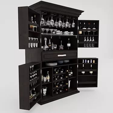 Elegant Wine Cabinet: Wood, Glass, Metal 3D model image 1 