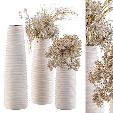 Rustic Vase Set with Dry Plants 3D model image 1 