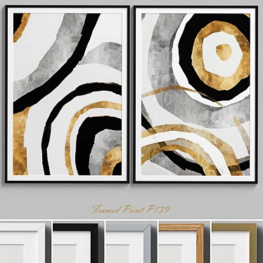 Black & Gold Abstract Circle Framed Prints 3D model image 1 