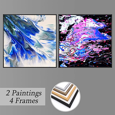 Modern Art Set: 2 Paintings with 4 Frame Options 3D model image 1 