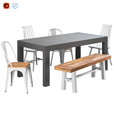 Modern Dining Set: Table, Chairs & Bench 3D model image 1 
