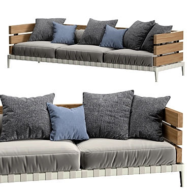 Ansel Outdoor Sofa: Stylish Wood and Steel Design 3D model image 1 