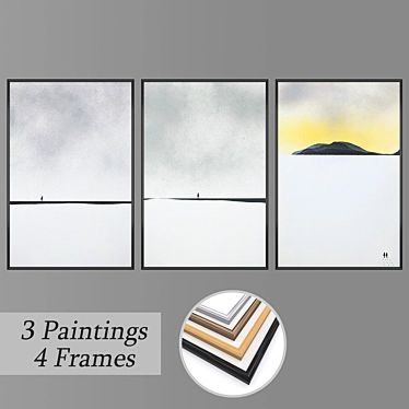 Artistry Assortment: 3 Paintings + 4 Frames 3D model image 1 