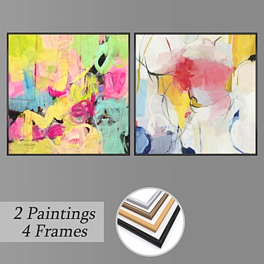 Set of Wall Paintings with 2 Artworks and 4 Frame Options 3D model image 1 