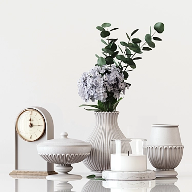 Elegant Decor Set: Vases, Flowers, Clocks 3D model image 1 