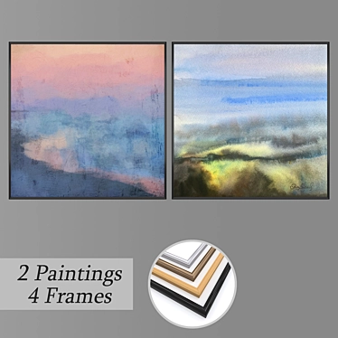 Modern Wall Art Set with 2 Paintings 3D model image 1 