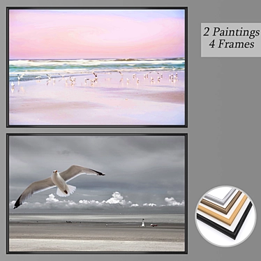 Versatile Set of Wall Paintings with Frame Options 3D model image 1 