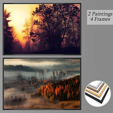 Elegant Wall Paintings Set 3D model image 1 