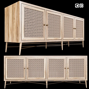 Modern 6-Drawer Sideboard: 200cm Length, White Finish 3D model image 1 