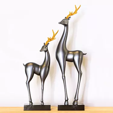 Graceful Deer Sculptures 3D model image 1 