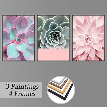3-Piece Wall Paintings Set with Multiple Frame Options 3D model image 1 