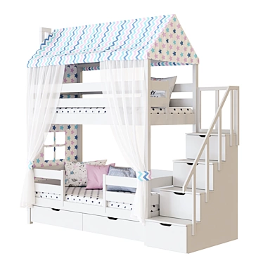 Madrid Kids 2-Tier Bed House with Ladder 3D model image 1 