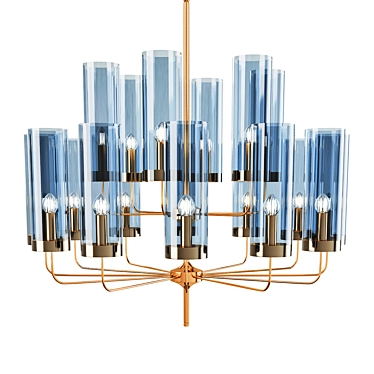 Brass & Blue Glass Chandelier 3D model image 1 