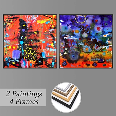 Artful Collection: 2 Paintings & 4 Frame Options 3D model image 1 