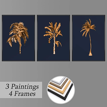 Elegant Wall Paintings Set 3D model image 1 