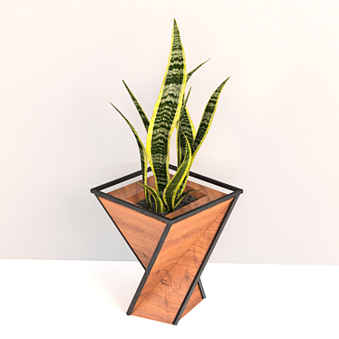 Modern Metal Wood Triangular Vase 3D model image 1 