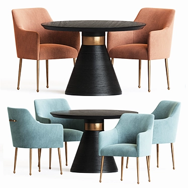 Luxurious Elowen Velvet Armchair & Kelly Wearstler Miramar Table Set 3D model image 1 