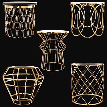 Golden Wired Side Tables 3D model image 1 