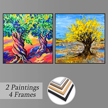 Artistic Set: 2 Paintings & 4 Frame Variants 3D model image 1 