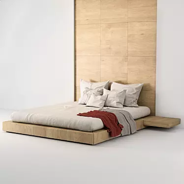 Minimal Wood Queen Bed 3D model image 1 