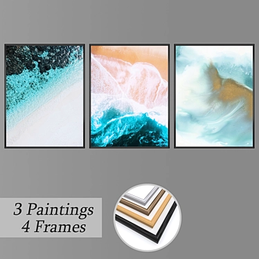 Elegant Wall Paintings Set 3D model image 1 