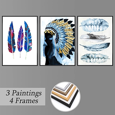 Elegant Wall Art Set with Frames 3D model image 1 