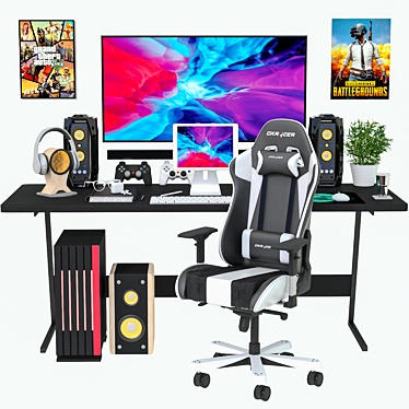 Ultimate Gaming Setup: Chair, PC Case, Speakers, Headphones | 860k Polygons 3D model image 1 