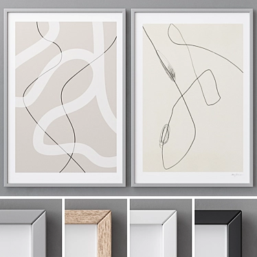 Modern Abstract Paintings Set with Frames 3D model image 1 