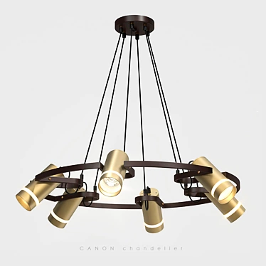 Sleek Golden Brown Chandelier (6-Light) 3D model image 1 