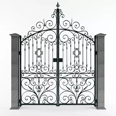 Elegant Wrought Iron Door Gate 3D model image 1 