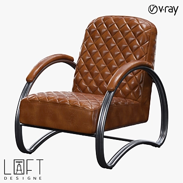 Stylish Metal and Leather Armchair 3D model image 1 