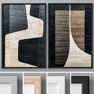 Modern Abstract Paintings Set: 2x60x90cm, 4 Frame Colors 3D model image 1 