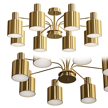 Golden Scandinavian Chandelier with Wooden Elements 3D model image 1 