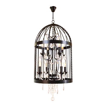 Elegant Black Metal and Crystal Chandelier 3D model image 1 