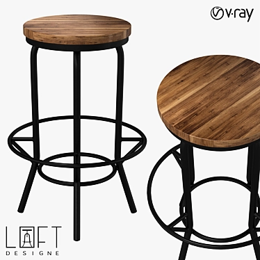 LoftDesigne 1553: Modern Wood and Metal Bar Stool 3D model image 1 