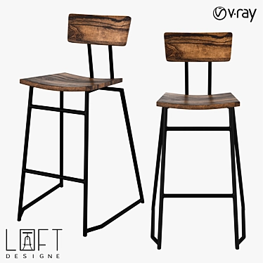 Stylish Wood and Metal Bar Stool 3D model image 1 