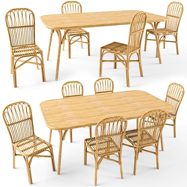 Natural Rattan Dining Set 3D model image 1 