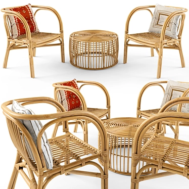 3-Piece Rattan Table & Chair Set: Stylish & Durable 3D model image 1 