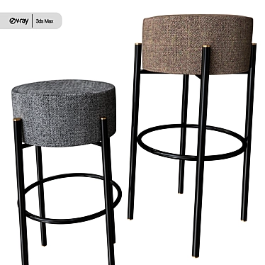 Vintage-inspired Upholstered Bar Stool 3D model image 1 