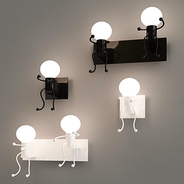 Playful Cartoon Doll Wall Lamp 3D model image 1 