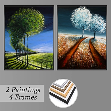 Elegant Wall Paintings Set 3D model image 1 