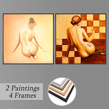 Elegant Wall Paintings Set 3D model image 1 